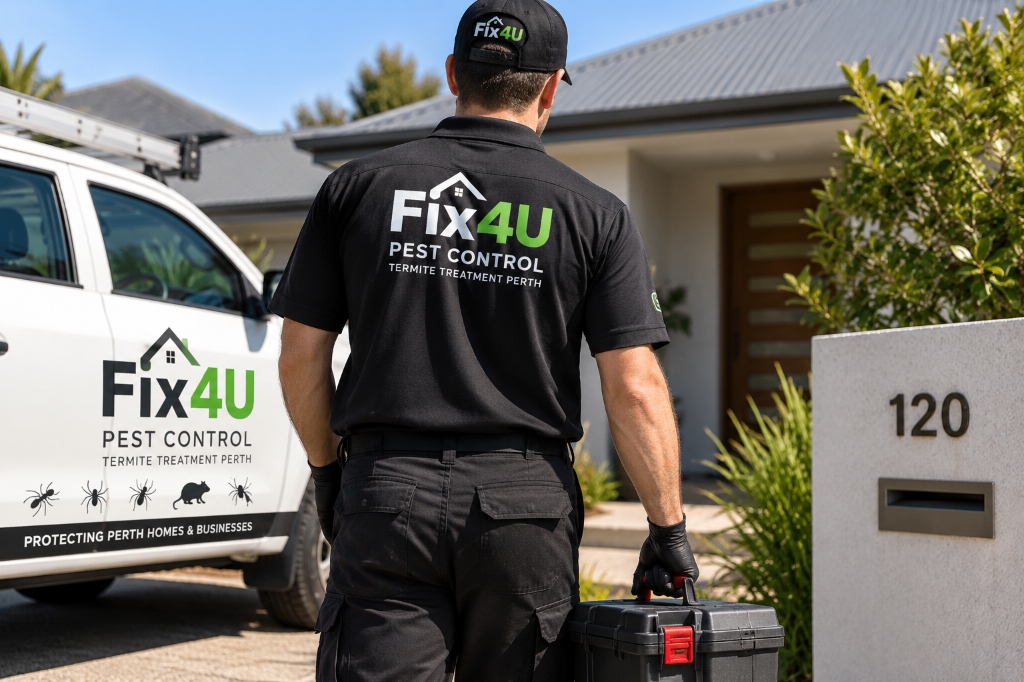 Licensed Fix4U technician arriving with service equipment at Perth home