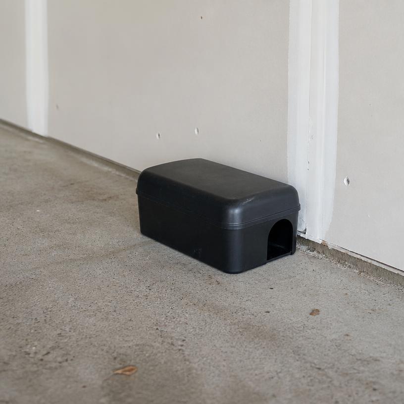 Professional rodent control technician inspecting rodent activity and bait stations in Perth
