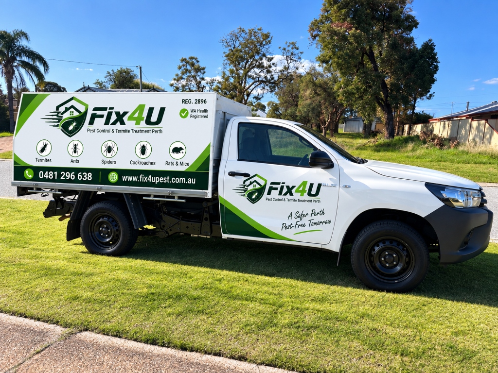 Official Fix4U Termite and Pest Control branded service vehicle in Perth WA